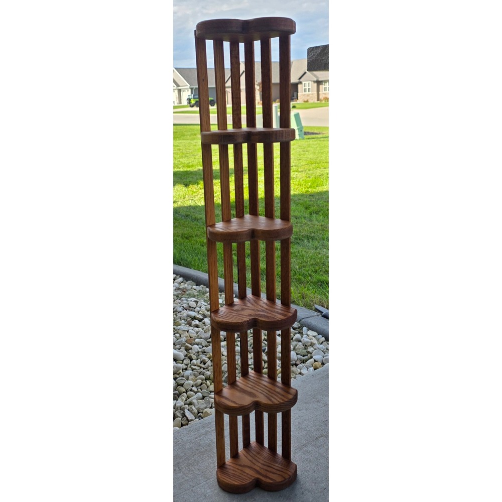 Vintage Solid Oak Heart Tiered Corner Shelf 6-Tier Wood Display Stand 35.5"